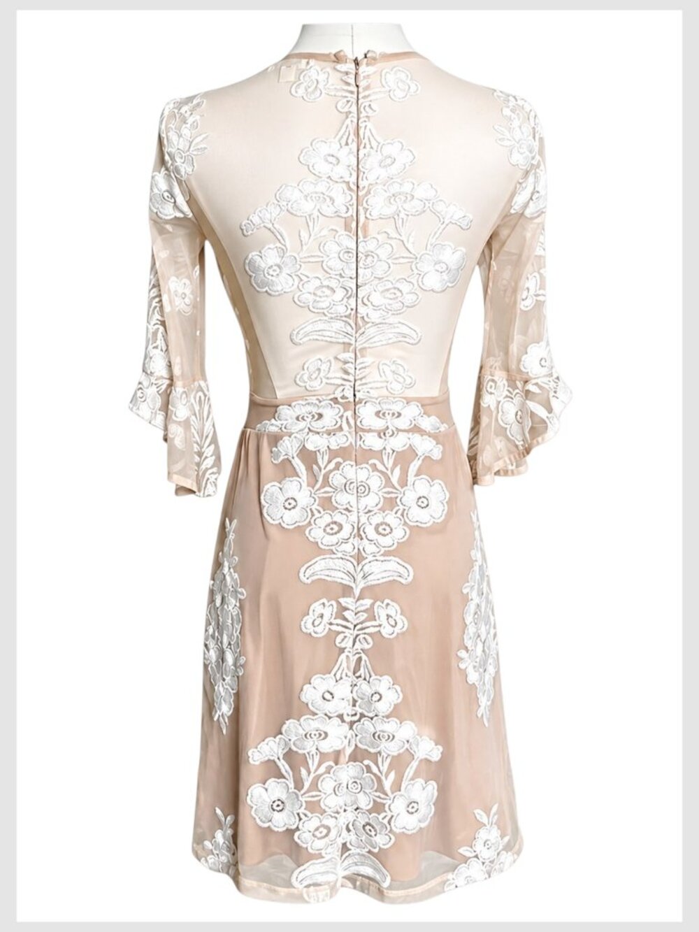 For Love & Lemons Temecula Embroidered Lace Mini Dress Nude XS - Picture 5 of 13